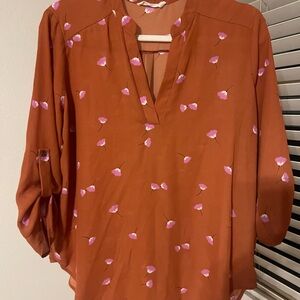 Lush Rust Blouse with Pink Floral Design